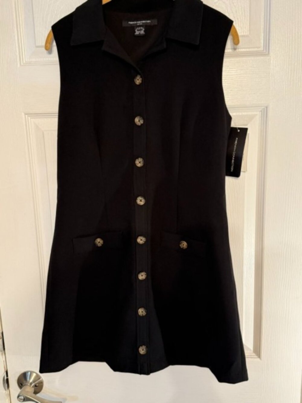 French Connection Azra Twill Sleeveless Button Dress Black Size 8 NWT
